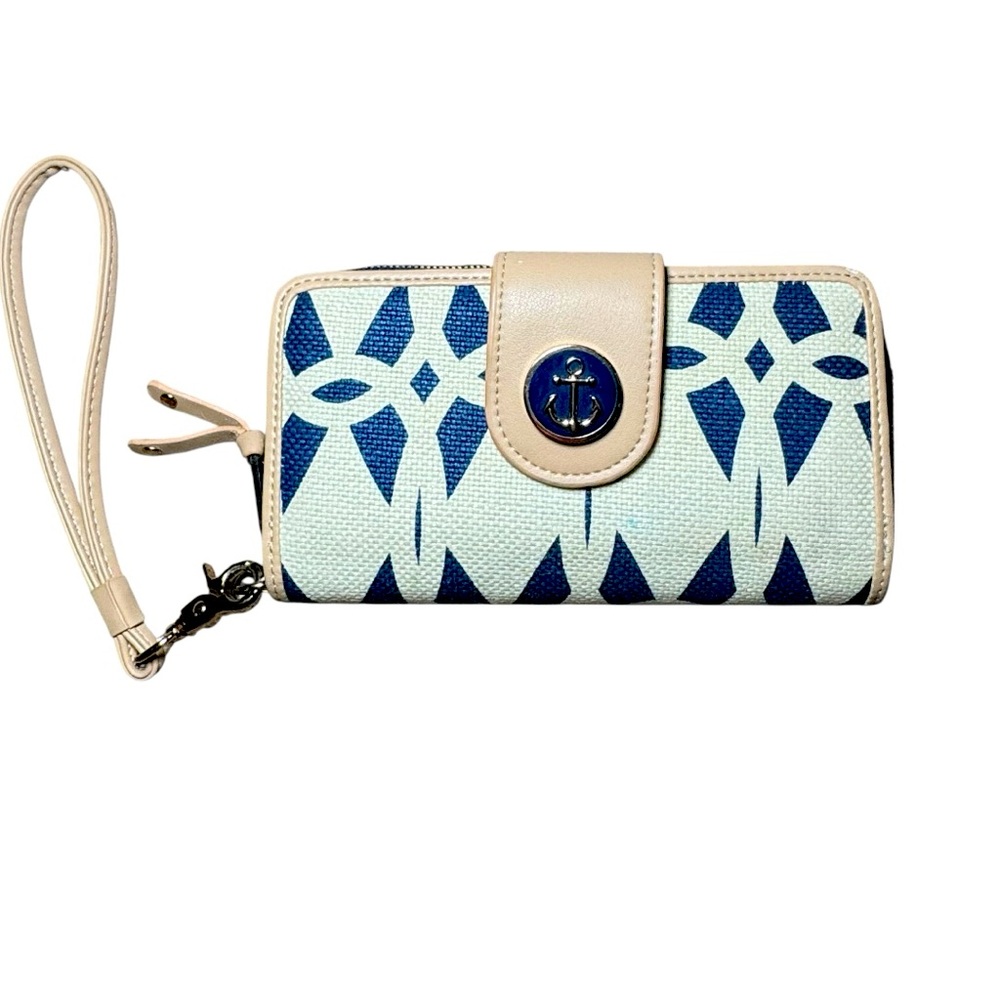 SPARTINA 449 Navy Blue and Cream Leather and Linen Tybrisa Yacht Club Wallet